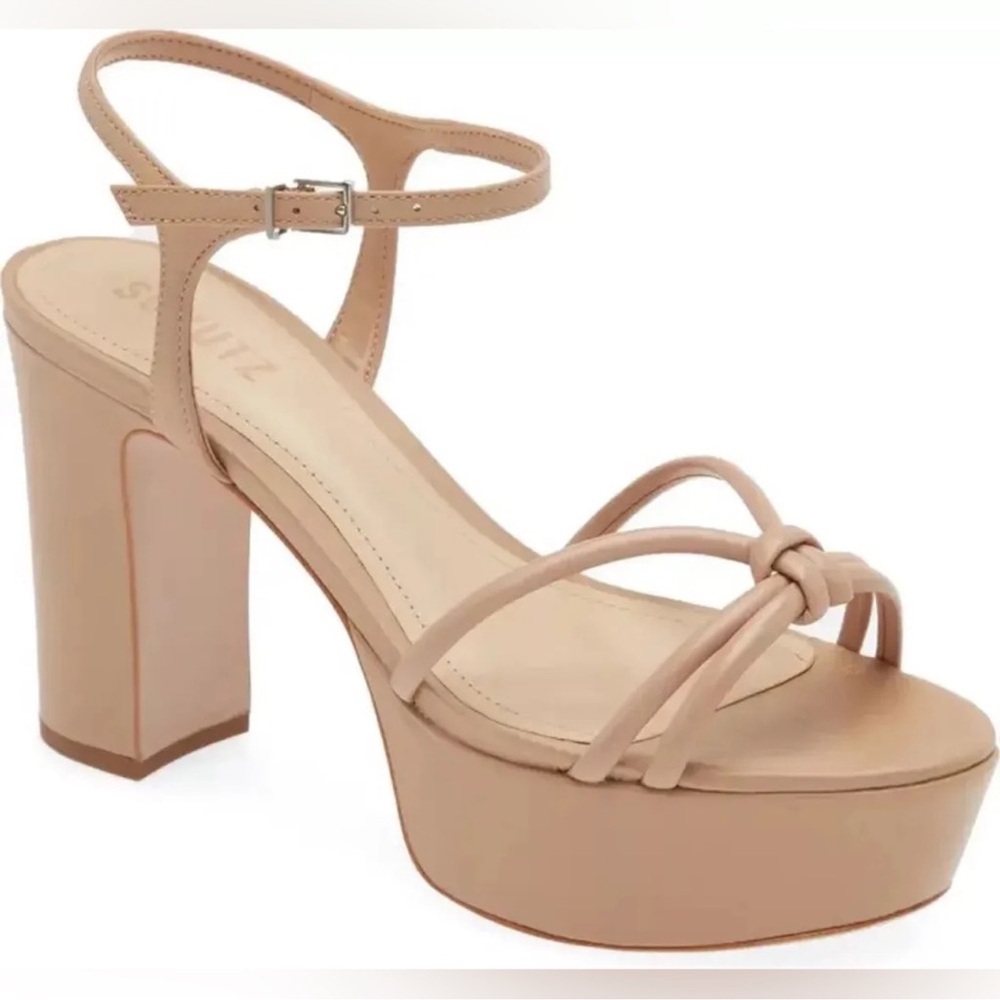 SCHULTZ KELSIE TAN CREAM LEATHER STRAPPY PLATFORM SANDALS. size 10.